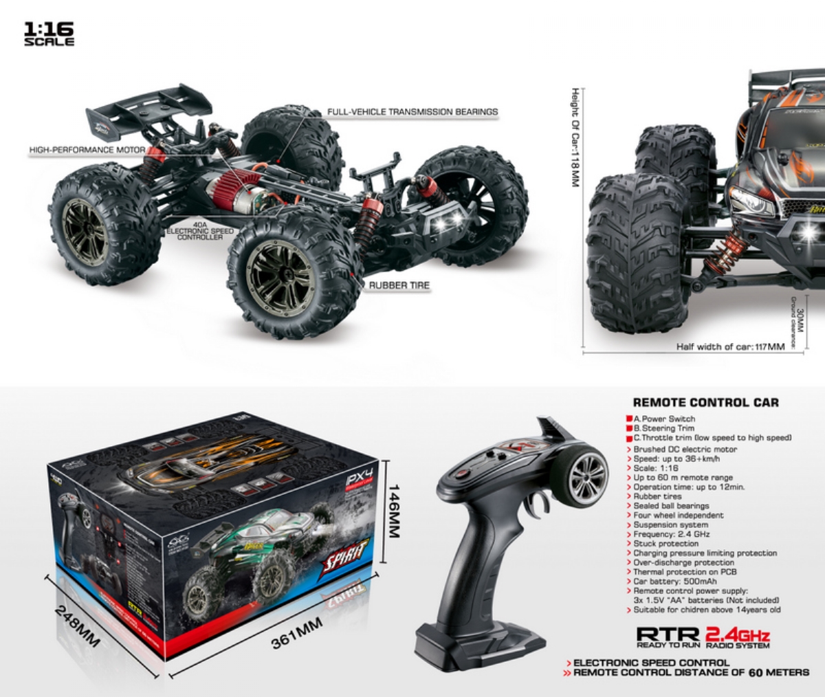 RC Fahrzeug RC Auto 1 16 Elektro Modellauto High Speed Truggy RACER schwarz orange 4WD RTR